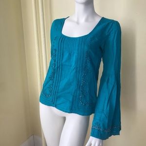 Free People gorgeous beaded teal boho top - XS